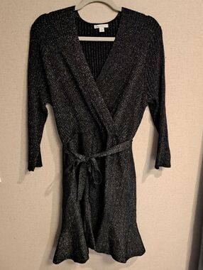 Cato Black Metallic Wrap Robe